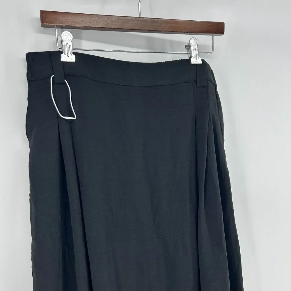 NWT Halara Maxi Skirt Women's L Flowy Casual Black Crinkle Fabric Lightweight